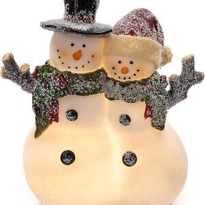 Christmas Snowman Couple Decor - LED Lighted Figurines, Indoor Glowing Holiday D
